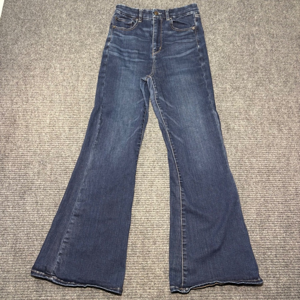 American Eagle Curvy Highest Rise Flare Jeans Dark Wash Womens 8 Regular Stretch